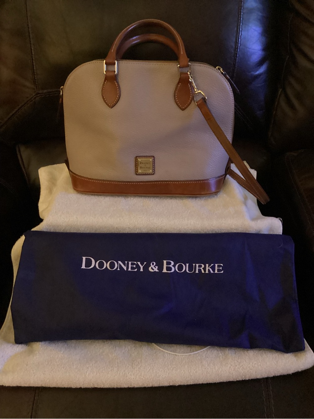 Dooney & Bourke Beige and Brown Leather Dome Satchel